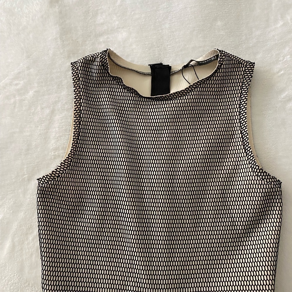 ZARA Woman Dress Black Ivory Textured Fit &‎ Flare NWOT Size Small - Picture 3 of 6